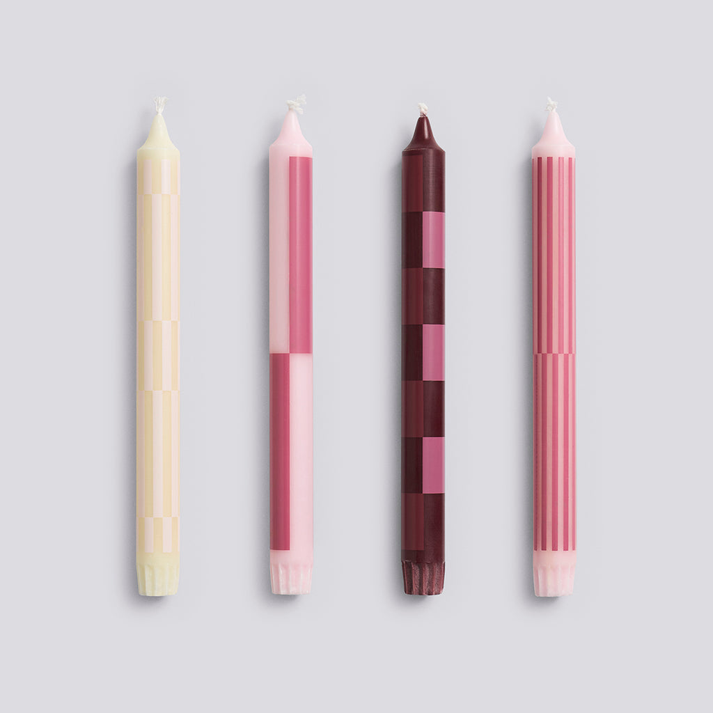 Pattern Candle - Pink and bordeaux, Set of 4 - Pink and bordeaux