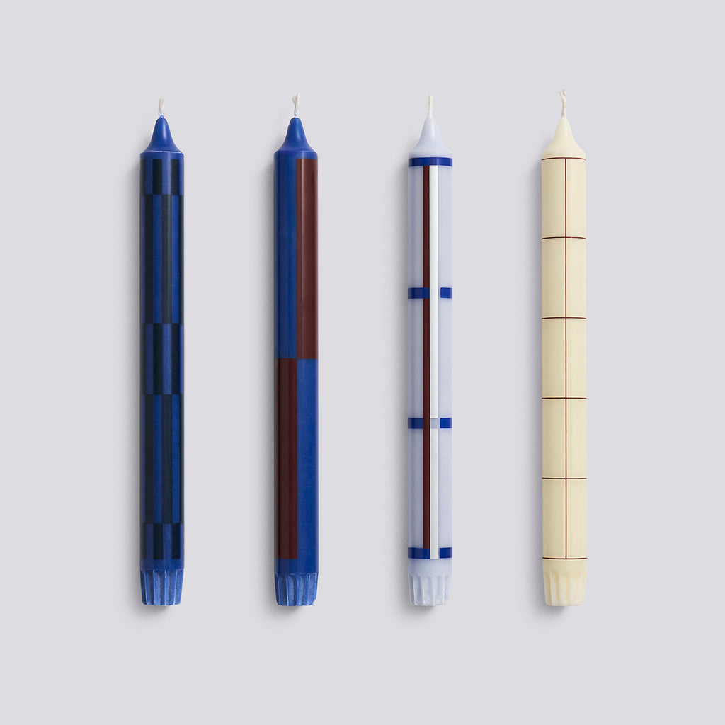 Pattern Candle - Blue and silver, Set of 4 - Blue and silver