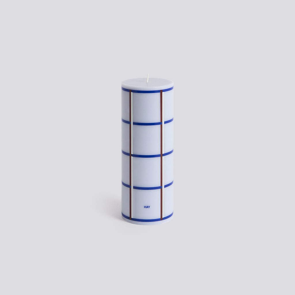 Column Candle - Medium - Light blue, blue, bordeaux and silver