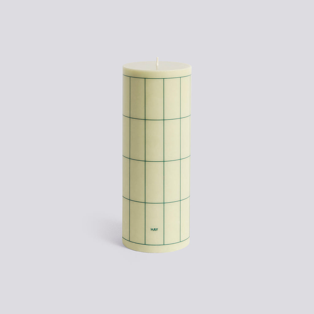 Column Candle - Large - Light green with dark green grid check