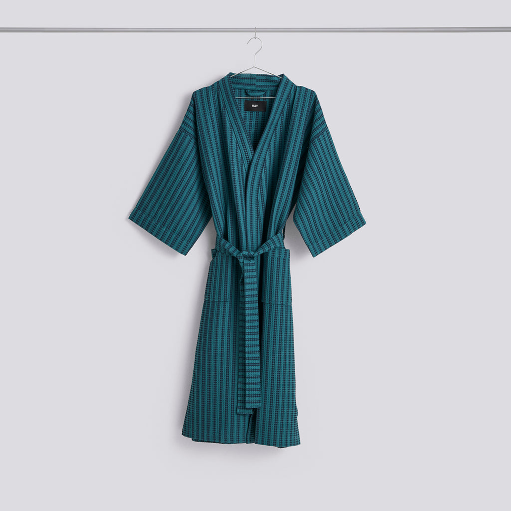 Waffle Bathrobe - Stripe petrol blue - Stripe petrol blue