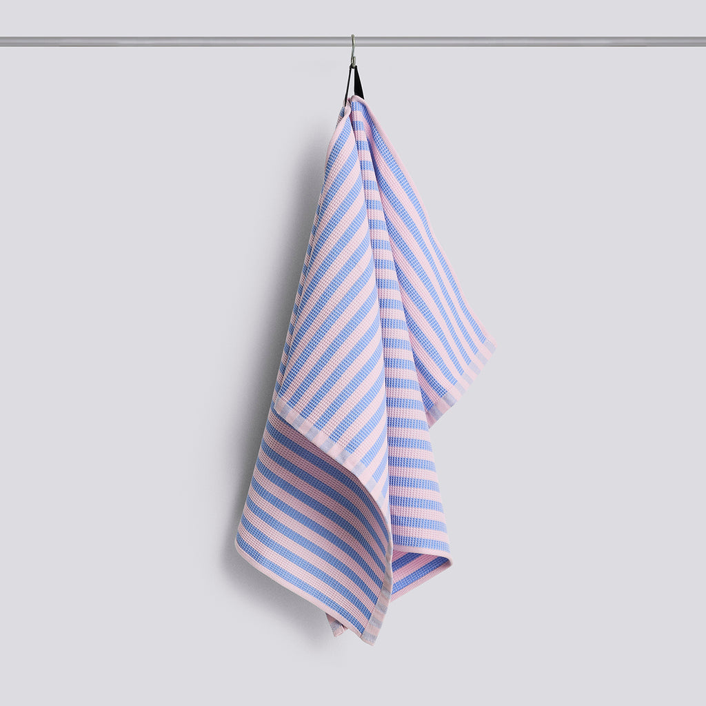 Canteen Tea Towel (Organic) - Sky blue and light pink block stripe