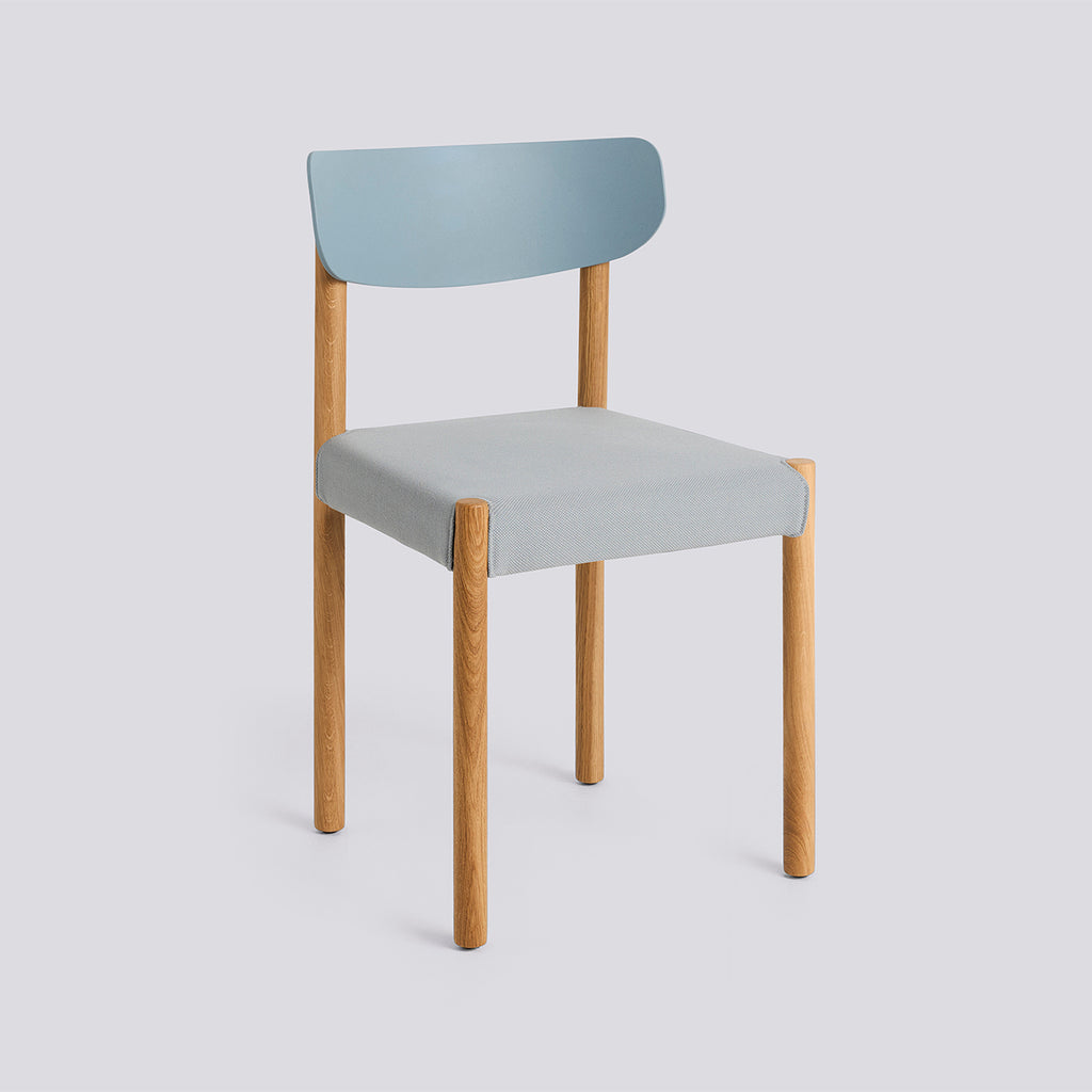 Pack Chair 11 Oiled solid oak 4 leg base Standard glider - Ash blue back + upholstery - Steelcut - 140